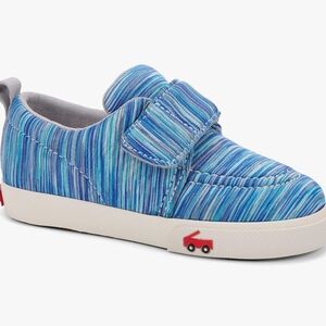 See Kai Run Blue Striped Sneakers with Velcro Closure